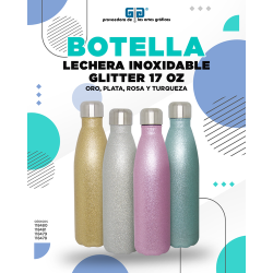 BOTELLA DE ALUMINIO TIPO LECHERA GLITTER COLORES 500 ML