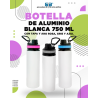 BOTELLA DE ALUMINIO BLANCA 750 ML CON TAPA Y ARO DE COLOR