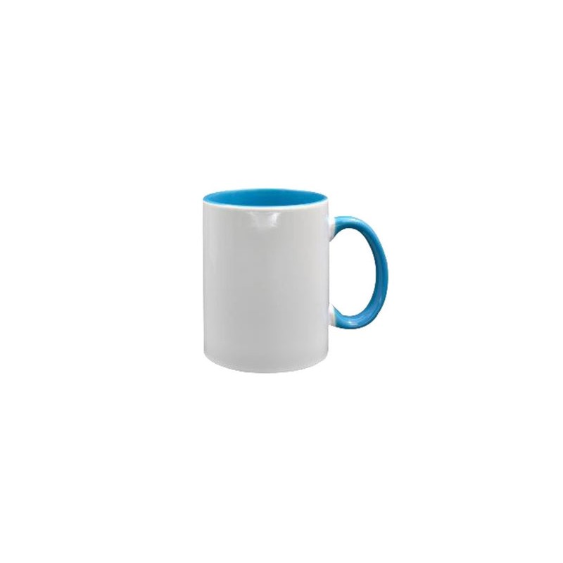 TAZA BLANCA INTERIOR Y ASA AZUL CIELO 15 OZ