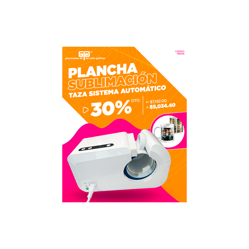 PLANCHA PARA SUBLIMACION AUTOMATICA PARA 1 TAZA, TARRO, BOTELLA