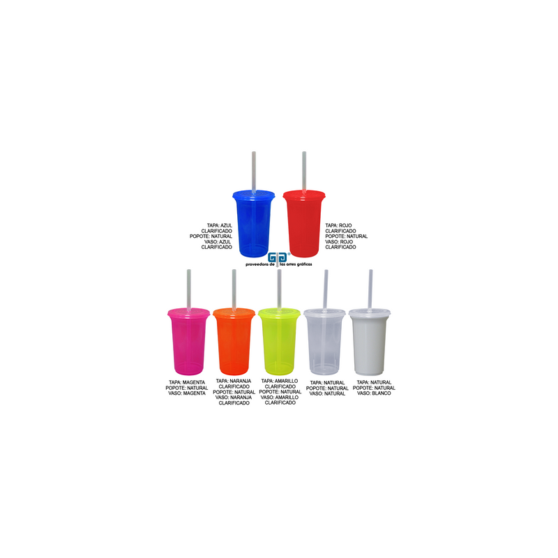 VASO CAPI  12 OZ CON TAPA Y POPOTE VARIEDAD EN COLORES Y POPOTE NATURAL