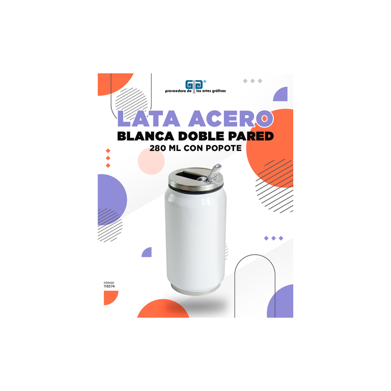 LATA DE ALUMINIO INOXIDABLE BLANCA DOBLE PARED CON POPOTE PARA SUBLIMAR 280 ML SUBLIMACION ENCOGRAPHICS