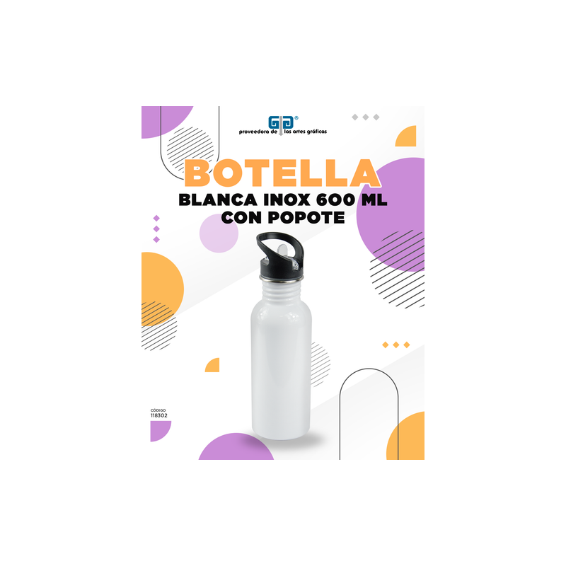 BOTELLA DE ALUMINIO BLANCA CON POPOTE PARA SUBLIMAR 600 ML SUBLIMACION ENCOGRAPHICS