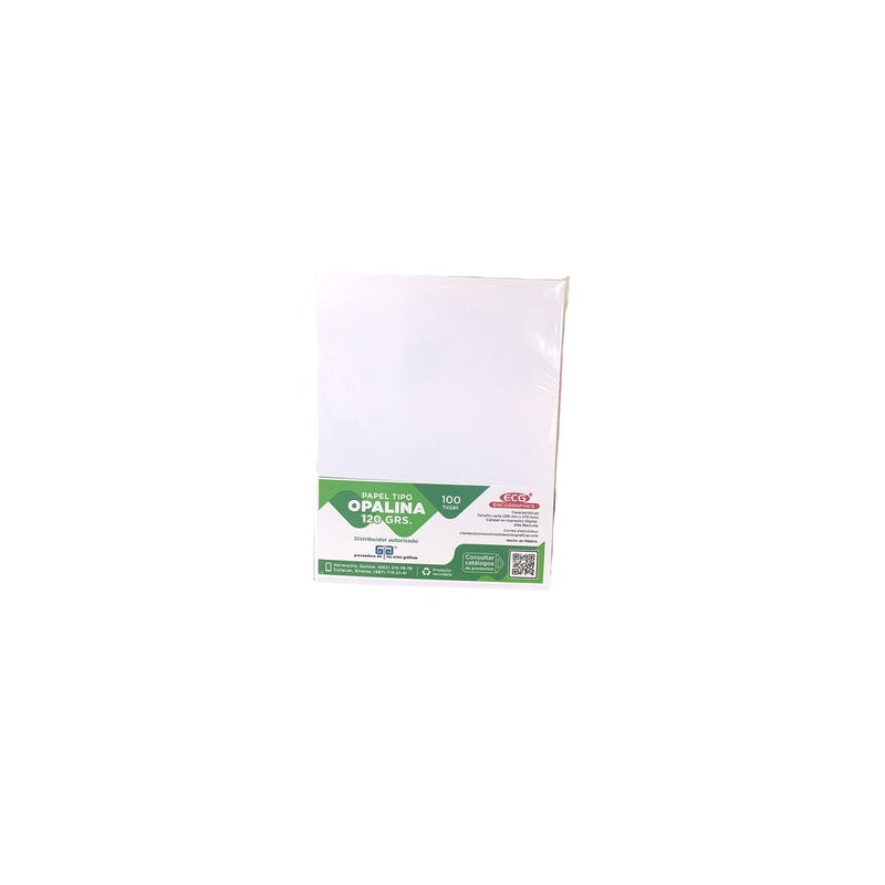 PAPEL OPALINA BLANCA 120 GRAMOS TAMAÑO CARTA CON 100 HOJAS