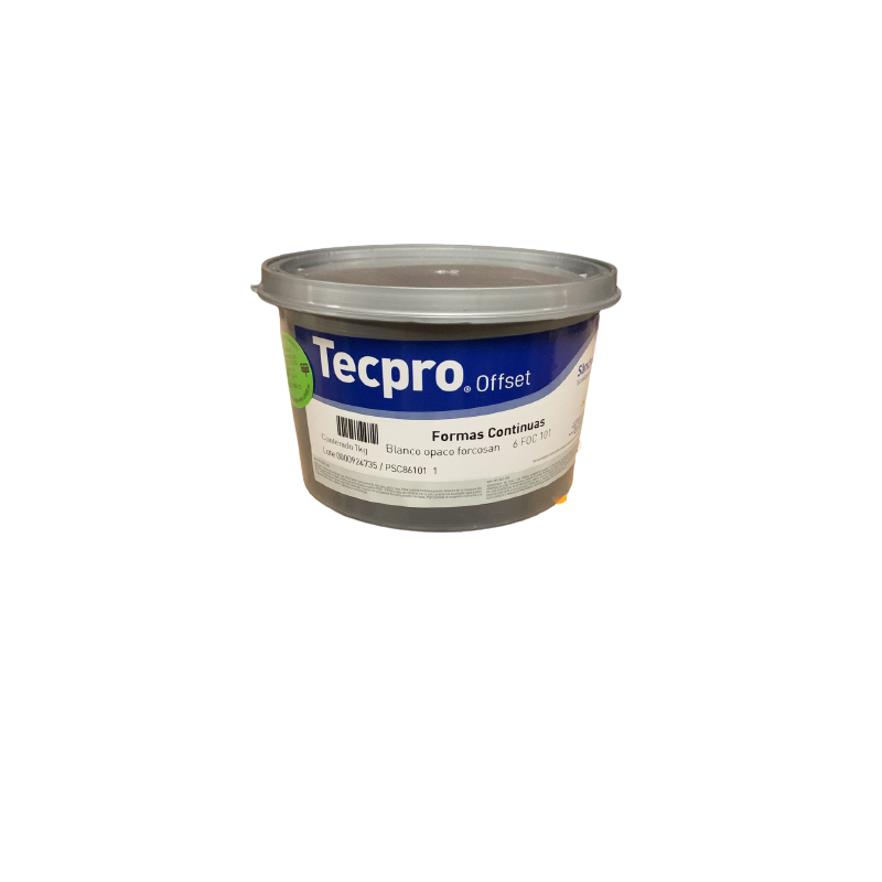 TINTA PARA PRENSA OFFSET COLOR	BLANCO OPACO FORCOSAN CLAVE 6 FOC 101	CONTENIDO 1 KG	MARCA	TECPRO SANCHEZ	PRODUCCION EN MEXICO